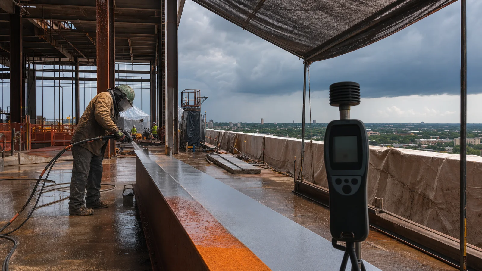 Mobile surface preparation on steel during hot and humid Austin weather